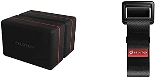 Peloton Yoga-Blöcke und Yoga-Band Set: 2 EVA-Schaumblöcke und 183 cm langes Nylon-Band für Anfänger und Fortgeschrittene, Schwarz/Rot