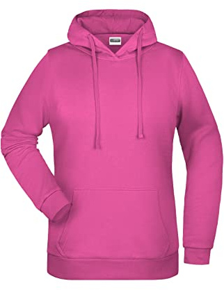 James & Nicholson Damen Basic Kapuzensweat - Leicht taillierter Kapuzenpulli mit angerauter Innenseite | Farbe: pink | Grösse: S