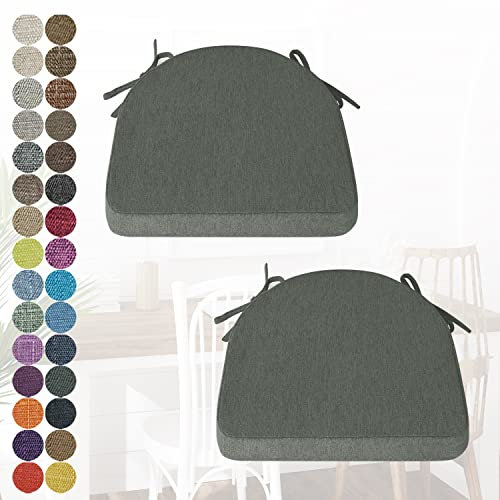 PHUSTJKL 2er Set Stuhlkissen Halbrund Stuhlauflage mit Bändern für Esszimmer, Waschbare rutschfest Sitzkissen mit Reißverschluss für Indoor Zuhause Büro Küche (40x40x38x8cm Dunkelgrau)