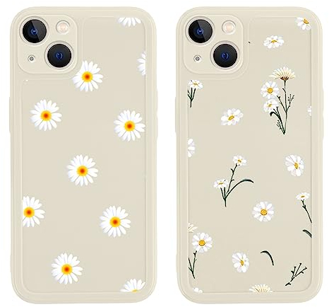 Yoedge 2 Stück Blumen HandyHülle für Apple iPhone 13 Hülle Blume 6,1, Silikon Handy Hülle für iPhone 13 Case 3D Daisy Gänseblümchen Muster Aesthetic Mädchen Frauen Geschenk Schutzhülle Weiß Cover