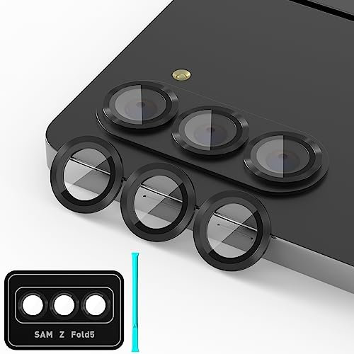 Suoman for Samsung Galaxy Z Fold 5 Camera Lens Protector, Metal Texture Style Tempered Glass Camera Lens Cover for Galaxy Z Fold 5 5G [Metal CD Lines] - Black