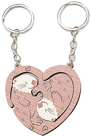Newwyt 2pcs Porte-clés en Bois loutres Chat Pendentif Porte-clés personnalisé Correspondant Puzzles Porte-clés pour Sac à Dos Bagage Sac Bijoux en Bois