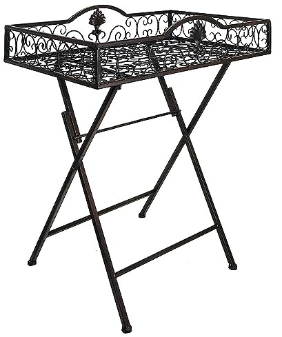 zeitzone Beistelltisch Tablett Eisen Braun Jugendstil Serviertisch Klappbar Antik-Stil