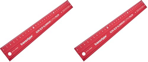 Schneide-Lineal 30 cm lang, aus Aluminium im knalligen Rot, rutschfest, robust, mit besonders gerader Schneidekante (Packung mit 2)