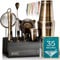 BARE BARREL® Cocktail Making Kit | 14-Piece Bartender Kit Cocktail Shaker Set Maker | Bamboo Display Stand & 35 Recipe Cards | Mixology Cocktail Gift Set (800ml/28oz Boston Shaker, Brass/Black)