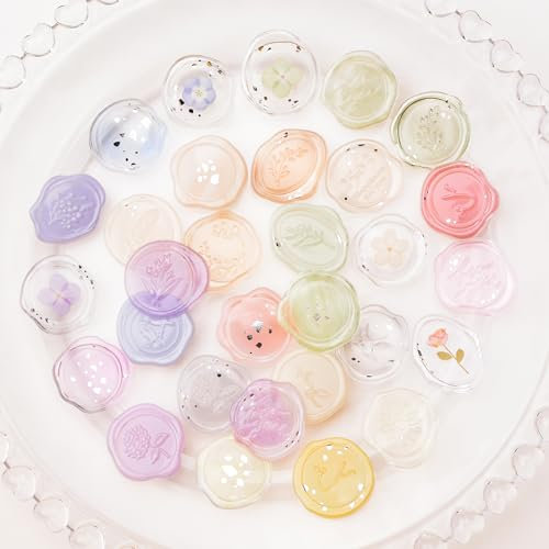 URROMA Wachs Siegel Aufkleber, 108 PCS Transparent Acryl Candy Farbe Farbverlauf Umschlag Selbstklebend für Hochzeit Baby Dusche Geburtstag