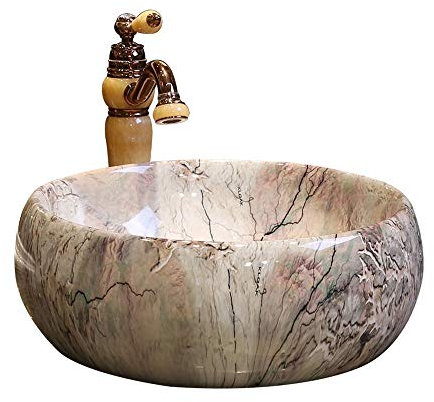 Lavandino da bagno retrò artistico in porcellana ceramica lavabo lavabo bacino lavandino, lavabo rotondo da appoggio per armadietto, piccolo regalo