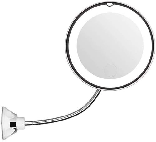 RevolutionLine - Espejo para Maquillaje con Luz LED y Aumento 10X | Instalación Muy Sencilla Mediante Fijación con Ventosa a la Pared o Mesa | Brazo Flexo Extensible Ajustable | Rotación 360 Grados