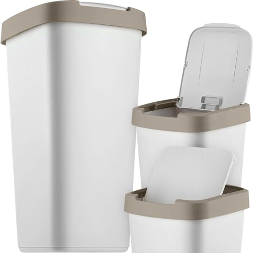 KADAX Poubelle de 25 l, avec couvercle basculant, pour tri sélectif, en plastique, robuste, gris/marron clair