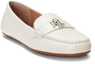 Lauren Ralph Lauren Damen Barnsbury Nappa Leather Driver Fahrer-Slipper, Weiß (Soft White), 41 EU