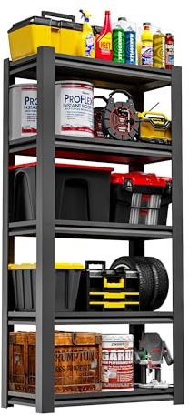 DARTIIA 183 cm H Garagenregal, 1134 kg, robuste Lagerregale, verstellbare 5-stöckige Metallregale für Lagerung, Garage, Industrie-Regale, 40,6 cm T x 91,4 cm B x 182,9 cm H, Schwarz