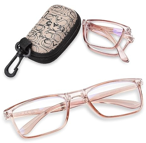 YUKANG Faltbare Lesebrille Damen und Herren, Tragbare Brille Superleichte Anti-Müdigkeit, Blaulichtfilter Lesehilfe für Senioren Sehhilfe mit Blendfreie UV Brille (Durchsichtig Hellrosa 2.5)