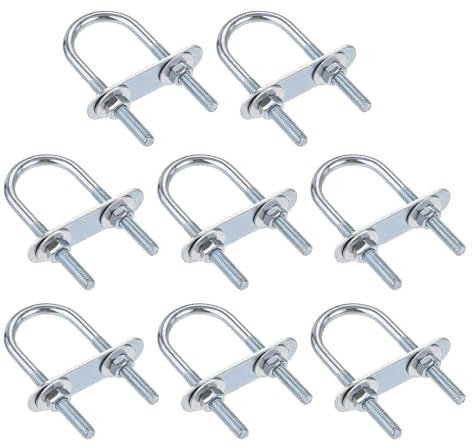 TA-VIGOR 8 sets M6 Round U-Bolts, 34mm Inner Width 75mm Length Steel U-Bolts with Nut, Plate, Washer for Attaching Piping Conduit Cable Tube Brackets Boat Trailer