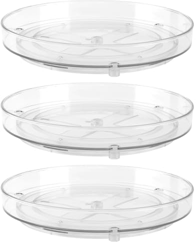 JIEHIN 3 Unidades de 23 cm Lazy Susan Plato Giratorio, Organizador para frigorífico, Bandeja giratoria Transparente, Bandeja giratoria para Cocina, Estante Giratorio para Especias, Organizador para