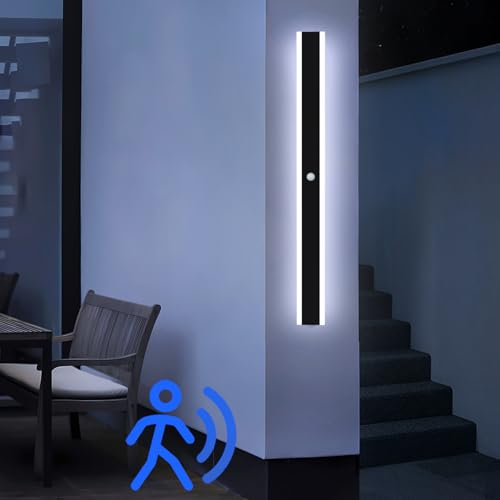 ANKBOY 100CM Longue Applique avec Exterieur Detecteur de Mouvement 6000K LED Luminaire Lampe Murale Étanche Noir Éclairage Mural Extérieur pour Porche Terrasse, 32W