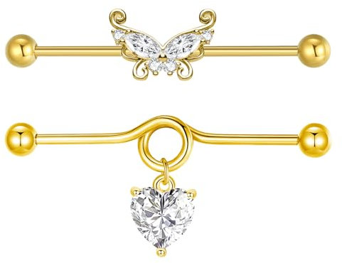 Besyvvin Industrial Piercing Or Barres De Perçage Industrielles Acier Chirurgical 14G 38MM Oreille Piercing Bijoux 2 PCS