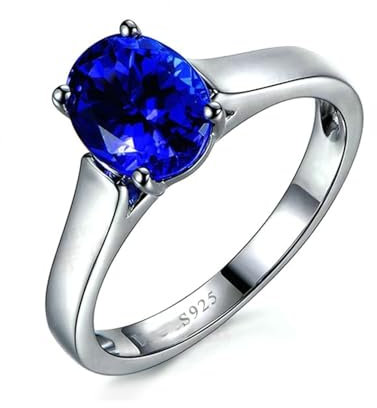 BCughia Trauringe Damen, Damen Ringe Silber 925 Single Oval Blau Zirkonia Ringe Größe 62 (19.7)