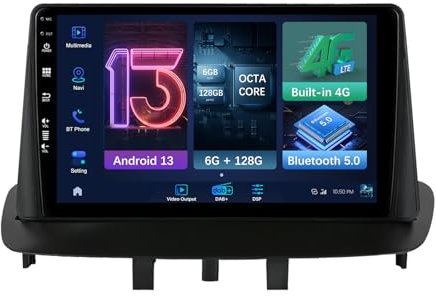 MISONDA Integrado Dab+/4G IPS 9 Pulgadas Doble DIN Android 13 Radio Coche para Renault Megane 3 2008-2014 Microfon/Cámara Trasera 6G+128G con WiFi/GPS/Carplay/DSP/BT/RDS