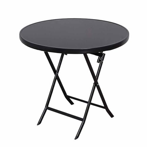 ZYBOWAYL Klappbar Gartentisch 100cm Klapptisch Schwarz Esstisch mit Glasplatte 80/90cm Rund Küchentisch 60/70cm Quadratisch Balkontisch Einfacher Aufbau für Teestube Wohnzimmer(Color:A,Size:90x90x72cm