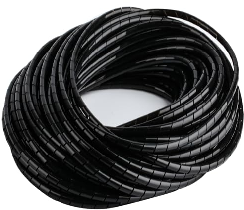 2 Piezas Organizador Cables Escritorio Management, Recoge Cables, Cubre Cables Manguera en Espiral Negra, Guía de Cables para Cable Organizer TV Computadora PC,4 mm x 20 m/6 mm x 15 m