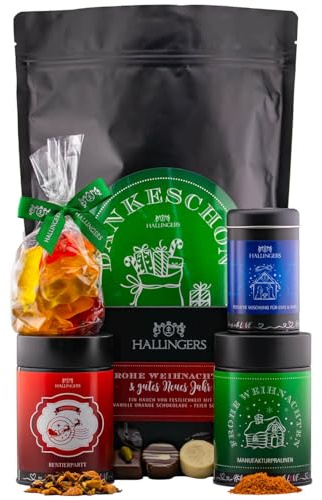 Hallingers Genuss Manufaktur Feinkost Weihnachts-Geschenk-Set - XXL-Wundertüte Dankeschön großes Mitbringsel Schokolade, Fruchtsaftbärchen, Pralinen, Tee & Gewürz, Weihnachten für Frauen Männer