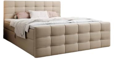 Boxspringbett Luxor Kunstleder 180x200 Doppelbett Polsterbett Bett mit Stauraum | Bezug: Kunstleder | Farbe: Beige | Härtegrad: H2 (bis 70kg)