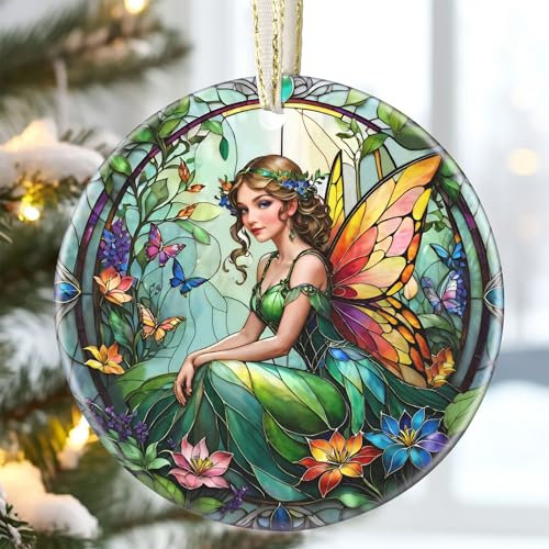Christbaumschmuck aus Keramik, Vintage-Fee, Weihnachtsschmuck, Erbstück-Andenken, Geschenkaustausch, Geschenkidee, Kugel-Geschenk, 8,9 cm