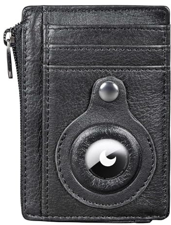 STILORD 'Sandro' 2-in-1 Echtleder Geldbeutel für Airtag Mini Schlüsselmäppchen Herren Portemonnaie Leder Brieftasche Slim Wallet mit Münzfach Portmonee Herren RFID Geldbörse, Farbe:schwarz