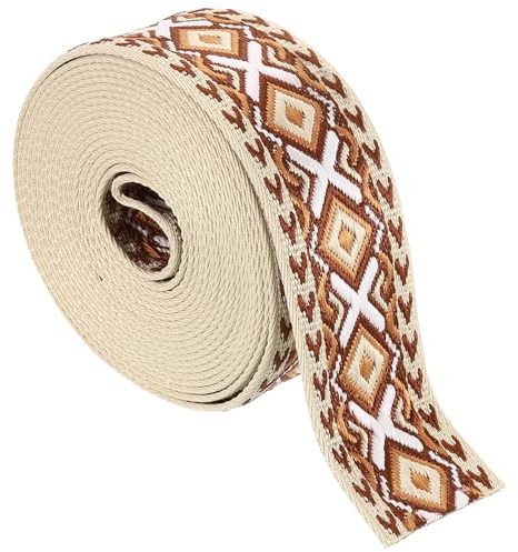 QUARKZMAN 5 Yards Baumwoll-Gurtband, 2 Zoll (50 mm) Jacquard-Gurtband Stickerei Polyester-Gurtbänder Geldbörse Gurt Gürtel für Geldbörse Tasche Handwerk Kleidung, Braun-Weiß
