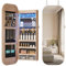 LVSOMT LED Oval Schmuckschrank Hängend/Stehend, Schmuckschrank mit Spiegel Tür/Wand, Spiegel mit Schmuckschrank Abschließbar, Höhenverstellbarer Haken, Untere Ablage, Geschenke für Damen, Braun