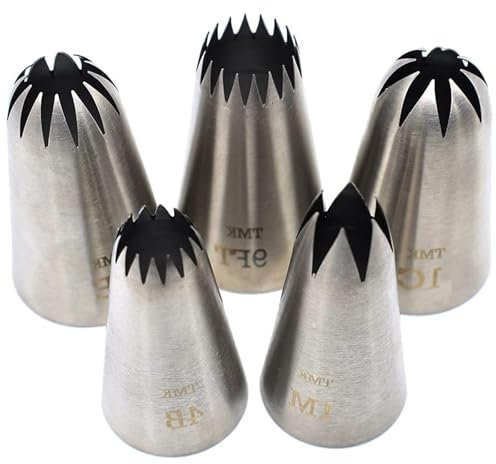 Lot de 5 douilles de glaçage en acier inoxydable sans couture #9FT 1C 1E 1M 4B, grande douille en forme d'étoile, outils de décoration de gâteaux pour boulanger
