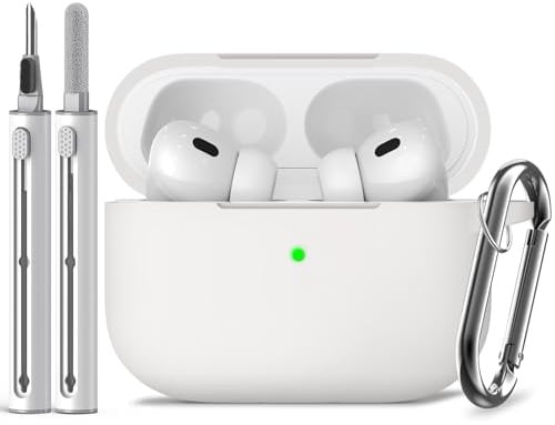 Inesore Compatible with AirPods Pro 2nd/1st Case with Cleaning Kit, Silicone Protective Case Cover for Apple Air Pods Pro(2019/2022/2023), Unisex Design - White-B