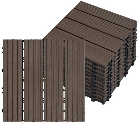 YRHome 22 Stück WPC Terrassenfliesen WPC Fliesen 30x30 cm Holzoptik Klickfliesen 2m² Balkonfliesen Klicksystem Terrassendielen Klickfliese Kunststoff Bodenfliese mit Drainage KaffeeBraun(Typ B)