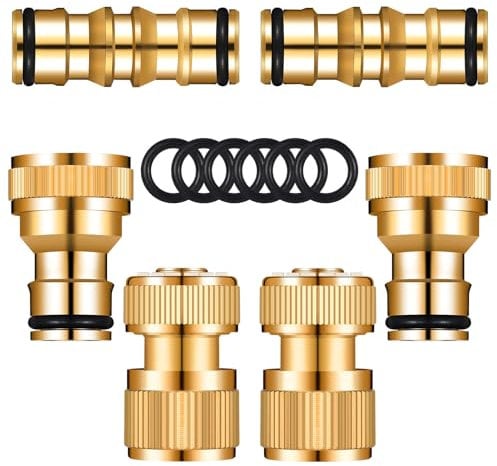 6 Pack Brass Garden Hose Connectors,2 Double Male Connector,2 Hose 1/2 End Quick Connect 2 Hose Tap Connector for Join Garden Hose Pipe