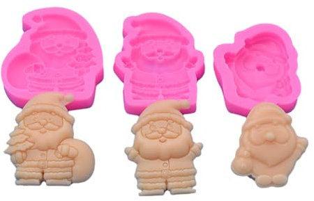 3 x Weihnachtsmann-Formen, Silikonform, Weihnachtsmotiv, Fondantformen, vielseitige Backformen für Kuchen, Desserts, Kekse, kreative Kuchenform, Ornament
