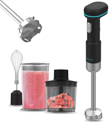 Cecotec Batidoras de Mano Portátil BlendGo Hand. DC Motor 180W, Batería con Carga 2h, 30min Uso, Indicador Batería, Temp 60-96ºC, Velocidad 6500-13000 RPM, Accesorios Versátiles, Botón de Seguridad
