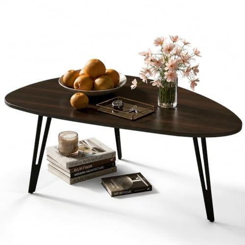 Manora Ovaler Couchtisch Schwarz Holz mit Stabilen Metallbeinen,Couchtisch Rund Schwarz, Moderner Sofa Tisch als Wohnzimmertisch/Kaffeetisch für Wohnzimmer/Büro/Schlafzimmer(Bräunlich-schwarz)