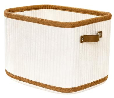 Teamkio Bathroom Woven Storage Baskets, 1PCS Vertical Cotton Rope Organizer | Basket for Shelf Home Decor Closet Organizer, Square Gift Baskets for Toys, Books, Shoes, 33x25x22cm, White & Brown
