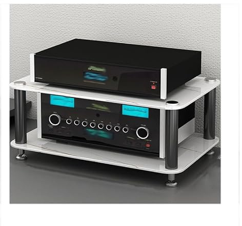 Desktop Speaker Stand, Media Storage Shelf, Record Player Cabinet with Non-Slip Shock Pads for Multifunctional Use