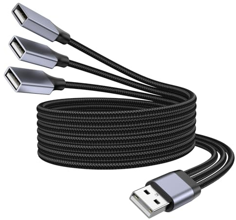 KAYQINHO USB Y Splitter, 1M USB A Male to 3 Female Extension Cable, USB Splitter 1 in 3 Out Support Charging and Data Transfer for Printer/Keyboard/Flash Drive/PlayStation/Laptop/LED Etc.