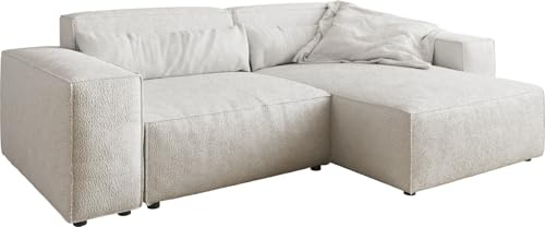 DELIFE Eckcouch Sirpio Bouclé Creme-Weiß 230x155 cm Recamiere variabel