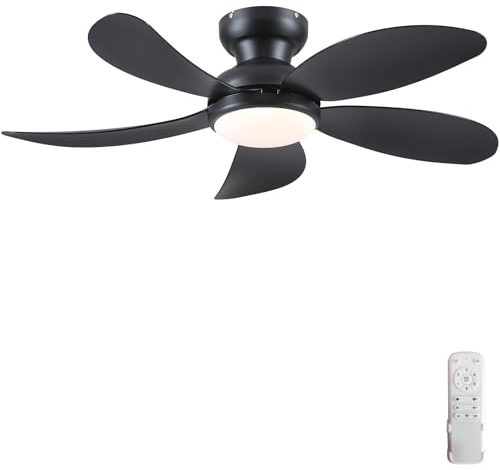 Kviflon Ventilador de Techo 107 cm con Luz LED y Mando a Distancia, Negro - Motor DC Silencioso y con Función Inversa, 3 Temperaturas de Luz Regulables, 6 Velocidades, Ideal para Dormitorio y Cocina