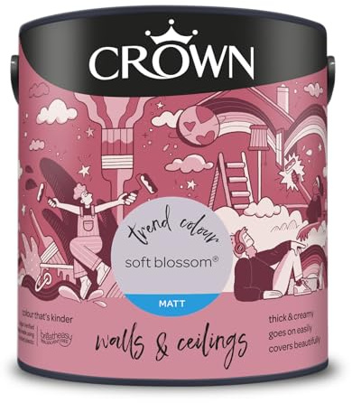 Crown Soft Blossom® 2.5L Walls & Ceilings Matt Emulsion | Rich velvety matt in Soft Blossom. Covers beautifully. Ideal for bedrooms & living rooms. Low VOC, low odour, vegan
