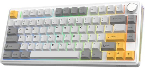 EPOMAKER TH80 V2 75% Wireless Mechanical Gaming Keyboard,8000mAh & 2.4G/BT,Hot-Swap,PBT Keycap,Mac Modifier,RGB,Programmable Keys & Knob,Creamy Keyboard for Mac/PC (White, Creamy Jade)