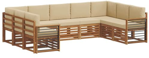 vidaXL Sofagarnituren 9 pcs Natur und Beige Massivholz Akazie, Moderne Gartenbank, strapazierfähige Eckmöbel für draußen, gemütliches Loungeset für Terrasse und Patio