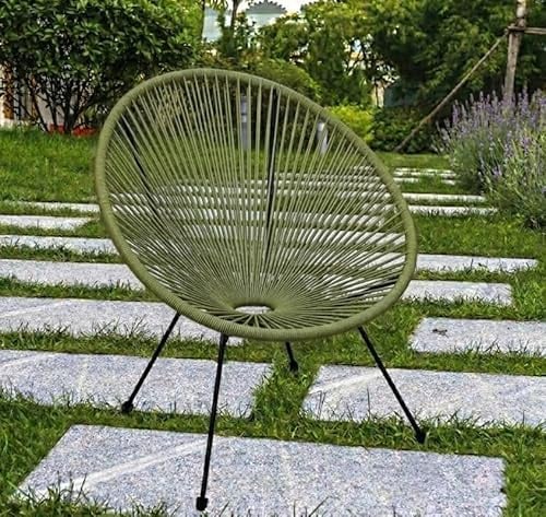 Tata Home Sedia da Esterno Interno Poltrona Relax da Giardino Terrazzo Telaio in Accaio Resistente Struttura in Corde Elastiche Stile Retrò Mod. String (Verde Oliva)