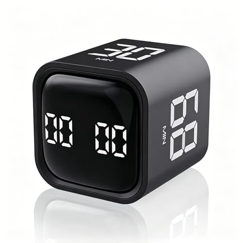 Uadme Pomodoro Timer Cube, Gravity Timer Würfel Drehbar, LED ADHS Timer | mit 5/10/30/60 Min & Custom Countdown Countup, Lautlos/Ton Modi, USB-C für Lernen, Arbeit, Küche, ADHD (Schwarz)