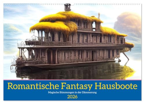 Romantische Fantasy Hausboote Magische Stimmungen in der Dämmerung (Wandkalender 2026 DIN A2 quer), CALVENDO Monatskalender: Erleben Sie die ... der Dämmerung erstrahlen. (CALVENDO Natur)