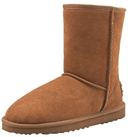 Shenduo Men's Mid-calf Snow Boots Waterproof | Winter Mid-height Boots Classic with Faux Fur Lining, Cowhide Leather material Warm for Cold Weather