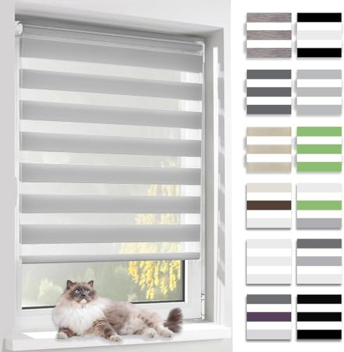 BelleMax Doppelrollo Klemmfix ohne Bohren & mit Bohren, Grau B50 x H150 cm (Stoffbreite 50cm), Duo Rollo, Fensterrollo lichtdurchlässig & Blickdicht, Klemmrollo Sichtschutz & Sonnenschutz